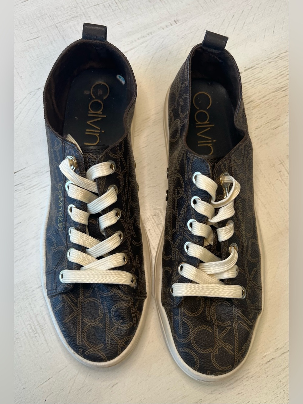Calvin Klein Michaela Dark Brown Monogram Low-Top Sneakers - Picture 2 of 8